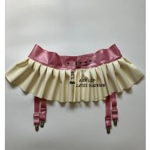 Damen-Strumpfgürtel aus metallischem Puder und weißem Rüschen mit 4 Strumpfklammern für Strümpfe