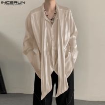 2024 Männer Shirt einfarbig glänzend schnüren Langarm Knopf koreanische lose Männer Kleidung Streetwear Mode Freizeit hemden Incerun