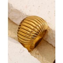 E.B.belle Minimalist Style Fat Bread Stripe Ring 18K Gold Plated Stainless Steel Party Women Fashion Jewelry