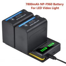 DuraPro 7800 mAh NP-F970 NP-F960 NP F980 F970 F960 Akku mit Betriebsanzeige + Ladegerät für NP-F LED-Videoleuchte Sony CCD-RV100