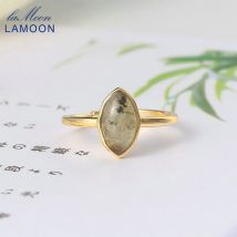 LAMOON 925 Sterling Silber Ring Für Frauen Natürliche African Labradorit Edelstein 14K Gold Überzogene Fine Schmuck Einfache Stil LMRI111
