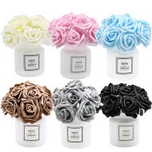 24 Stück 7 cm künstlicher Blumenstrauß PE-Schaum Rose gefälschte Blumen für Hochzeit Brautstrauß