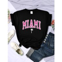 Miami Beach, Florida USA Street Bedrucktes T-Shirt für Damen, Sommer, atmungsaktiv, kurzärmelig, weich, bequem, lockere Freizeit-T-Shirts