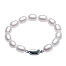 YWYC 7–8 mm natürliche Süßwasserperlen-Armbänder, 18 cm Länge, Reisform, weiß, rosa, lila, Armbänder für Frauen, Schmuck, Geschenk