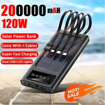 200000 mAh Solar Power Bank Grande capacità Ricarica super veloce Display digitale 4 cavi Batteria esterna per iPhone 16 15 Xiaomi