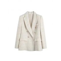 TRZA moda damska tweedowa marynarka z podwójnymi piersiami płaszcz Vintage z długim rękawem kieszenie z klapką damska odzież wierzchnia Chic Veste Femme