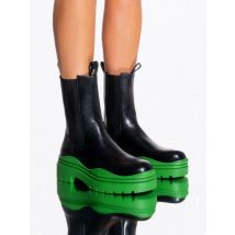 Winter Luxury Brand Punk Gothic Streetwear Women Shoes Green Pink Thick Sole Platform Chunky Heels Slim Chelsea Ankle Boots