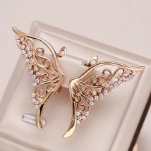 Kinel Luxus 585er Roségold Damen-Ohrring, glitzernder natürlicher Zirkon, schillernder hohler Schmetterlings-Ohrstecker, Hochzeitsschmuck, Geschenk