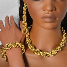 3pcs Männer Frauen Schmuck Set Gebratener Teig Twists Interwoven Halskette Armband Ohrringe Hip-Hop Punk Stil Geeignete Party Geschenke