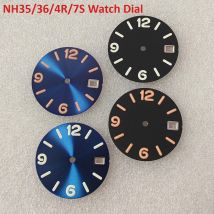 28,5mm Großes Arabisches Doppelmarken-Zifferblatt Blaues Sonnenschliff-Design Schwarzes Mattes Uhrenzifferblatt für NH35/36 Automatikwerk Grüne Leuchtmasse Mod