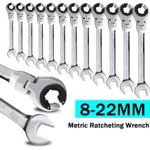Chiave a cricchetto metrica aperta a testa flessibile combinata 8-22 mm, chiave metrica con 72 denti, cricchetto per tubi in acciaio al cromo vanadio
