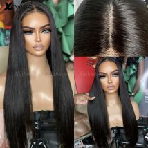 Tiefschwarze Seide Top Perücke lange gerade 13x4 Spitze Frontal Echthaar Perücke für Frauen 4x4 Verschluss Perücken Echthaar Spitze Frontal Perücke