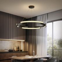 2024 nowoczesne lampy wiszące do salonu jadalnia kuchnia okrągłe pierścienie LED czarny lampa wisząca na suficie ze zdalnym ściemnianiem
