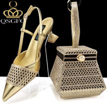Neue Ankunft Schuhe und Tasche Gold Farbe Metall und Pailletten Dekoration Dame Mode Schuhe und Tasche Set für Party Hochzeit