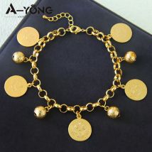Saudi Muslim Gold Farbe Münzen Armband 21k Gold Überzogene Elegante Kugeln Armreifen Nigeria Brasilianische Frauen Hochzeit Schmuck