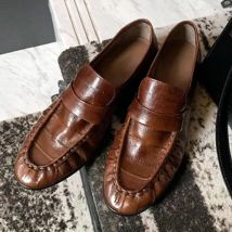 Luxury Brand 2025 Autumn Women Loafers Vintage Pleated Soft Leather British Style Slip on Round Toe Casual Comfort Ladies Flats