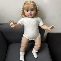 25Inch Pippa Handmade Lifelike Reborn Toddler Girl Doll with Golden Curly Hair Multiple Layers Painting 3D Skin Visible Veins
