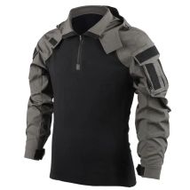 Camicie da esterno T-shirt da combattimento mimetica Camicia tattica da uomo con cappuccio Airsoft Paintball Abbigliamento da caccia in cotone Resistente all'usura