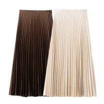 ETJ 2025 Damen-Frühlingskollektion, elegante Mode, elastische Taille, A-Linie, Faltenrock, Seidensatin-Textur, MIDI-Faltenrock