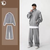 2024 Frühling Herbst koreanische Herren Trainings anzug Einfachheit Sport Unisex Anzug fester Stehkragen trend ige Top lässige Jogging hose 2-teiliges Set