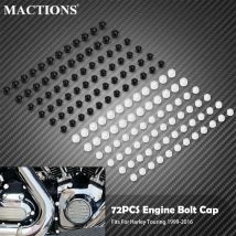 72PCS Motorrad Motor Schrauben Kappe Set Schwarz/Chrom Für Harley Softail Fat Boy Touring Straße Electra Glide Road King 1999-2016