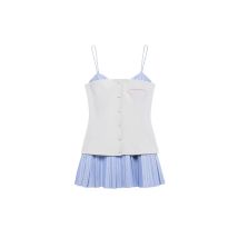 Frauen Mode Popeline Patchwork Mini Kleid mit Verstellbaren Dünnen Trägern Vorne Dachte Tasten Weibliche Kleider Vestidos Mujer