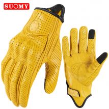 Vintage Perforierte Motorradhandschuhe Leder Sommer Atmungsaktive Motorrad Guantes Männer Frauen Touchscreen Motocross Handschuhe Gelb