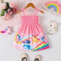 Baby Mädchen Mode Niedlichen Cartoon Einhorn Gedruckt Rock mit Schleife Dekoration Träger Kleid Sommer