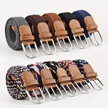 107/120/130cm UNISEX Casual Knitted Pin Buckle Women Belt Woven Canvas Elastic Expandable Braided
