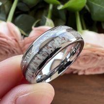 8mm Wolfram karbid ringe für Männer Frauen Hirsch ändern Meteorit Inlay Ehering Verlobung sring gewölbte Bürste Finish Komfort Passform