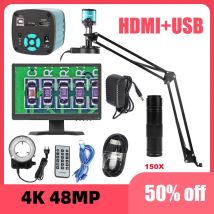 1080P 48MP 4K 2K HDMI USB Mikroskop wideo Kamera Zoom 150X Obiektyw z mocowaniem C Big Vision Do naprawy telefonu Cyfrowe przechwytywanie obrazu