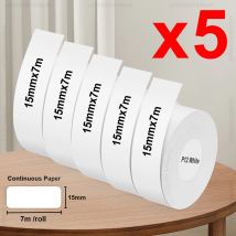 3/5 Stück P12 Kontinuierliches Etikettenband, wasserfest, selbstklebend, Thermo-Etikettenpapierrolle, 15 mm x 7 m, für Marklife P12 P15 D30 Etikettendrucker
