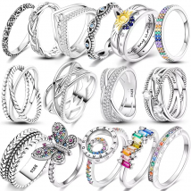 MULA 925 Sterling Silver Rings Infinite Flower Sparking Princess Wishbone Heart Popular Fashion Vintage Ring For Women Wedding