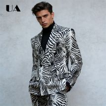 Zweiteiliger Anzug mit Zebra-Print, formeller zweiteiliger Herrenanzug für Party, Abschlussball, Sängerkostüm, Performance-Anzug, Smoking, Blazer, Hose