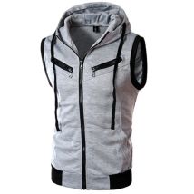Neue männer Mit Kapuze Ärmellose Westen Einfarbig Slim Fit Casual Strickjacke Outwear Männlichen Vintage Weste Streetwear Weste Hoodies