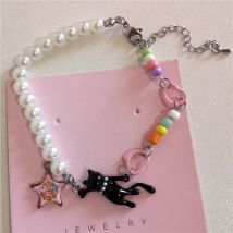 Y2K Harajuku Cute Cartoon Black Cat Beaded Bracelet For Girl Kpop 2000s Vintage Goth Trendy Aesthetic EMO Jewelry Accessories