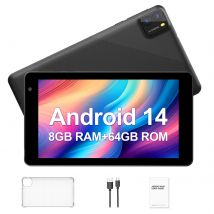 Tablet Android 14 da 7 pollici, 8 GB (espansione memoria 3 g+5 g) RAM+64 GB ROM, doppia fotocamera, WiFi, Bluetooth, batteria da 3500 mAh