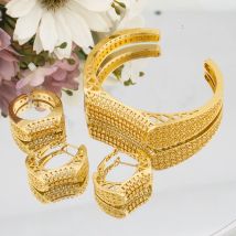 Bangle Italy France Women Bracelet Ring Copper Earrings Luxury Dubai Gold Plated Adjustable Ring Exquisite Wedding Jewelry