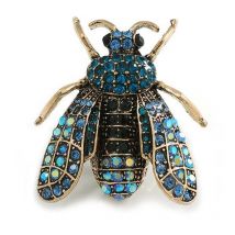 Vintage Inspiriert Blau Kristall Fly Brosche Übertrieben Corsage Zubehör Männliche und Weibliche Pins