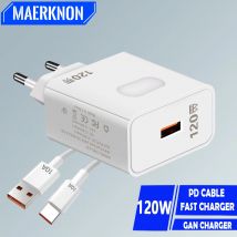 Ładowarka USB GaN 120 W Szybka ładowarka 3.0 Kabel do szybkiego ładowania typu C Ładowarka do telefonu komórkowego Adapter do ładowarki Xiaomi Samsung iPhone