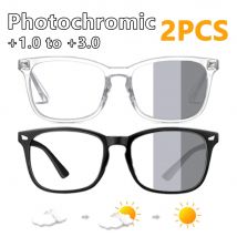2 Stück photochrome Lesebrille Anti-Blaulicht Fernsichtbrille Männer & Frauen ​ Presbyopie-Brille mit quadratischem Rahmen +1,0~+3,0