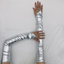 Frauen Damen Wetlook Metallic Fingerlose Latex Fäustlinge Lackleder Ellenbogenlange Lange Handschuhe Sexy Party Nachtclub Dancewear