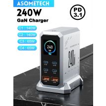 240W GaN Charger PD3.1 140W USB Type C 6 Ports PPS PD Desktop Fast Charging Station for MacBook Laptops Tablet iPhone Samsung