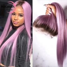 Purple Pink 360 Straight Lace Front Human Hair Wig 13x6 HD Lace Frontal Wig Transparent Colored Ombre Human Hair Wigs For Women