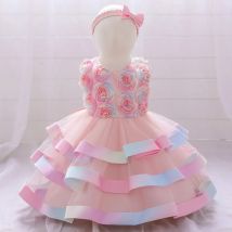 Kleinkind bunte Blumen taufe 1. Geburtstags kleid für Baby Vestido Spitze Kuchen Hochzeits feier Prinzessin Kleider Kinder kostüm