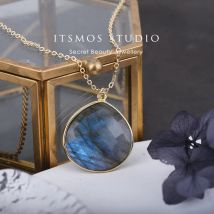 Itsmos natürlicher Labradorit vergoldete Anhänger Halskette einfacher facettierter Wasser tropfens tein 25mm eleganter Schmuck für Frauen romatisch