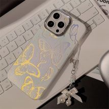 Deluxe Laser Butterfly Handyhülle für iPhone 15 14 Plus 13 12 Pro Max 11, Laser Bumper Protector Case mit Lanyard Case