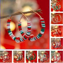 KunJoe Bunte Weihnachtsbaum Schneemann Creolen Damen Vintage Polymer Clay Durchbohrte Kreis Ohrringe Neujahr Schmuck Geschenke