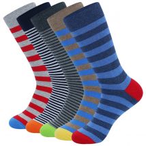 5 Paar lustige Herrensocken, lustiges Muster-Sockenpaket, bunt gestreifte Socken aus gekämmter Baumwolle, coole, atmungsaktive Freizeitsocken