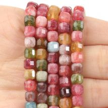 Fasetowany naturalny turmalin 5mm kwadratowy kształt sześcianu koraliki do tworzenia biżuterii Diy bransoletka naszyjnik akcesoria do frezowania